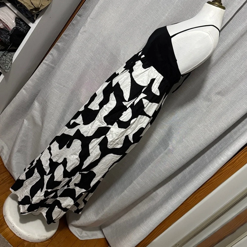 A & F Cotton Linen Maxi Dress-Black/White-Sz xs-Fitted Bodice-Pockets-ZipUp Back